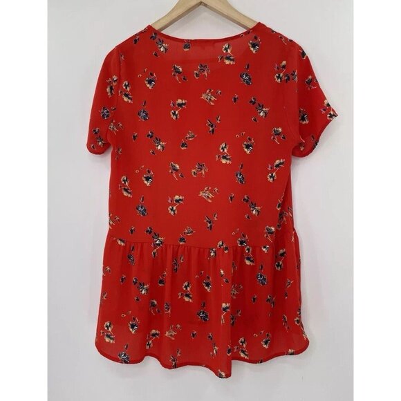 Pleione Women’s Red Floral Chiffon Blouse Size XS‎ Career Workwear Ruffle USA - Picture 2 of 10